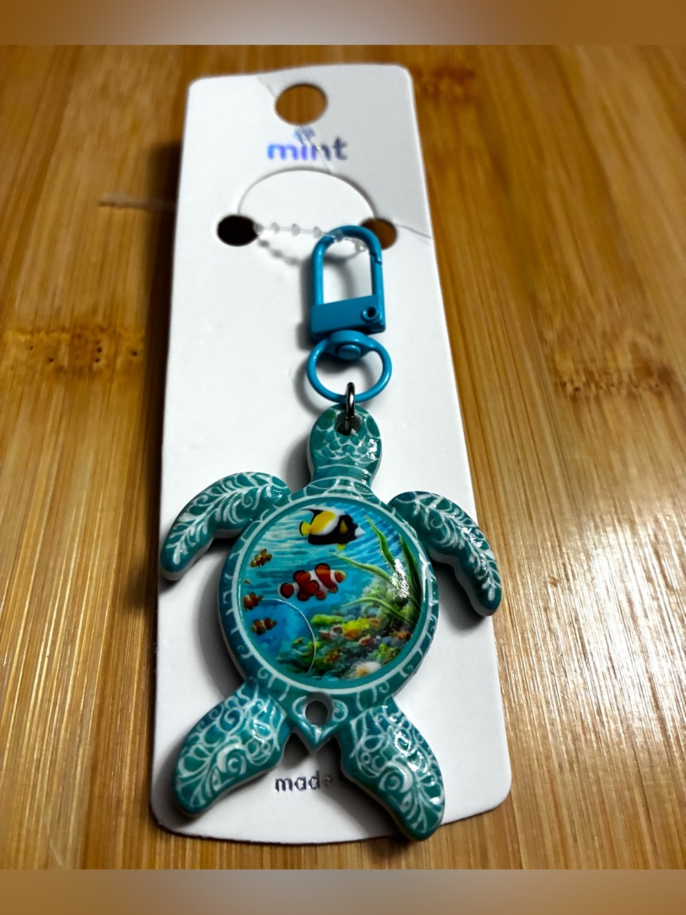 Mint Teal Turtle Bag Charm with Colorful Aquarium Motif